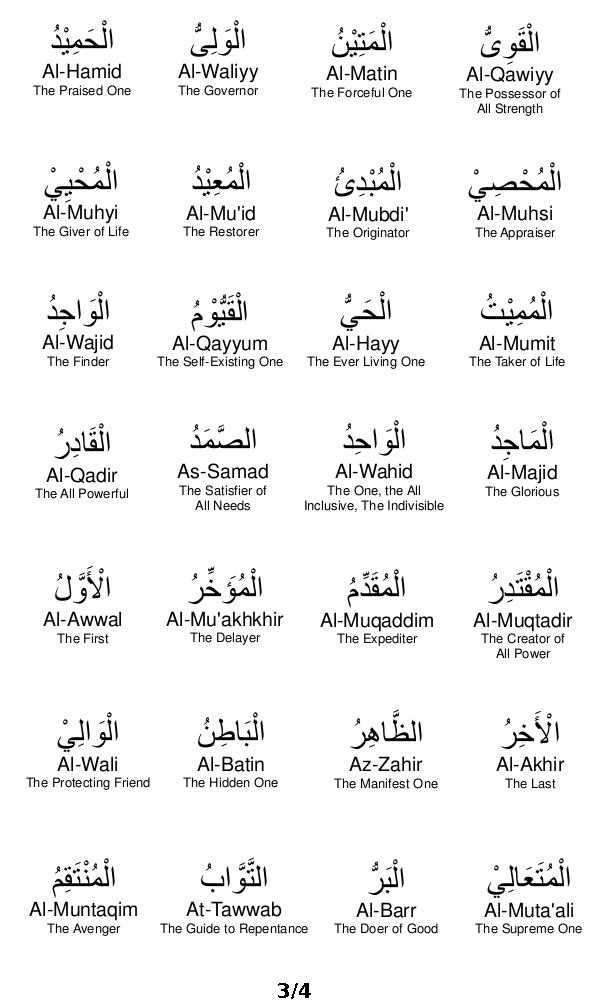 names of allah 99 with urdu translation